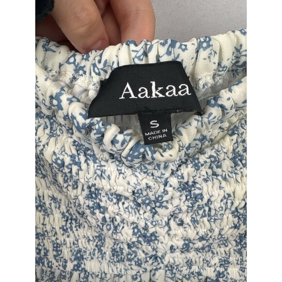 Women’s Aakaa Small White Maxi Dress with Blue Floral Pattern - Picture 6 of 7